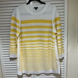 Talbots Yellow and White Striped Long Sleeve Sweater